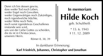Traueranzeige von Hilde Koch von Giessener Allgemeine, Alsfelder Allgemeine