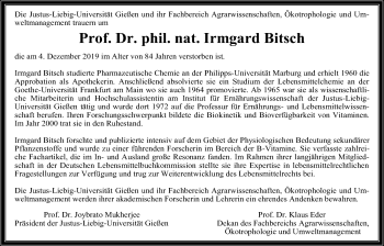 Traueranzeige von Irmgard Bitsch von Giessener Allgemeine, Alsfelder Allgemeine