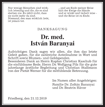 Traueranzeige von István Baranyai von Wetterauer Zeitung