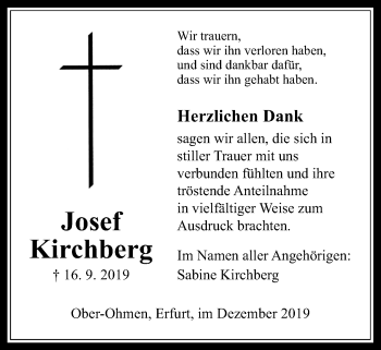 Traueranzeige von Josef Kirchberg von Alsfelder Allgemeine