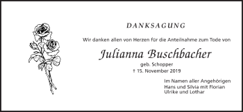 Traueranzeige von Julianna Buschbacher von Wetterauer Zeitung