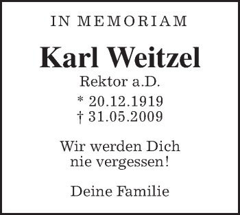 Traueranzeige von Karl Weitzel von Wetterauer Zeitung