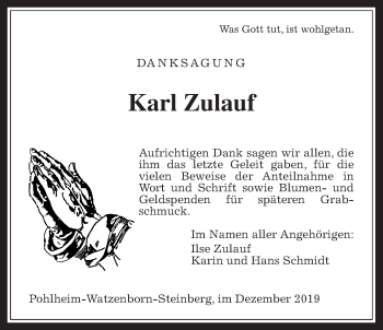 Traueranzeige von Karl Zulauf von Giessener Allgemeine, Alsfelder Allgemeine