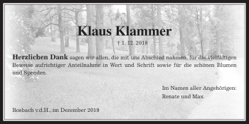 Traueranzeige von Klaus Klammer von Wetterauer Zeitung