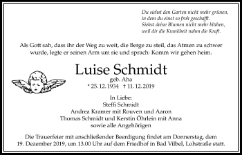Traueranzeige von Luise Schmidt von Bad Vilbel/Karben