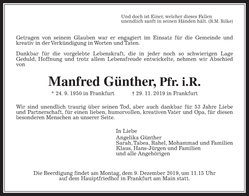  Traueranzeige für Manfred Günther vom 05.12.2019 aus Alsfelder Allgemeine, Mücker Stimme