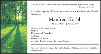 Traueranzeige von Manfred Körbl von Giessener Allgemeine, Alsfelder Allgemeine