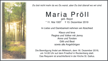 Traueranzeige von Maria Pröll von Wetterauer Zeitung