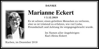 Traueranzeige von Marianne Eckert von Bad Vilbel/Karben