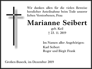 Traueranzeige von Marianne Seibert von Giessener Allgemeine, Alsfelder Allgemeine