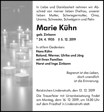 Traueranzeige von Marie Kühn von Giessener Allgemeine, Alsfelder Allgemeine