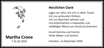 Traueranzeige von Martha Crone von Licher Wochenblatt