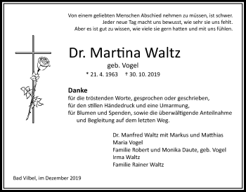 Traueranzeige von Martina Waltz von Bad Vilbel/Karben