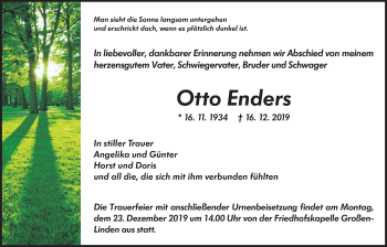 Traueranzeige von Otto Enders von Giessener Allgemeine, Alsfelder Allgemeine