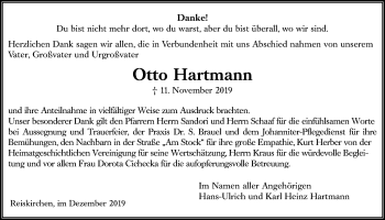 Traueranzeige von Otto Hartmann von Giessener Allgemeine, Alsfelder Allgemeine