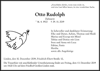 Traueranzeige von Otto Rudolph von Giessener Allgemeine, Alsfelder Allgemeine