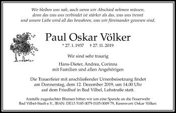 Traueranzeige von Paul Oskar Völker von Bad Vilbel/Karben