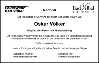 Traueranzeige von Paul Oskar Völker von Bad Vilbel/Karben