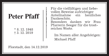 Traueranzeige von Peter Pfaff von Wetterauer Zeitung
