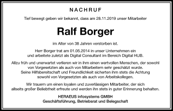Traueranzeige von Ralf Borger von Bad Vilbel/Karben