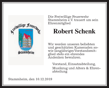 Traueranzeige von Robert Schenk von Wetterauer Zeitung