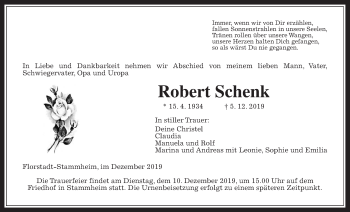 Traueranzeige von Robert Schenk von Wetterauer Zeitung
