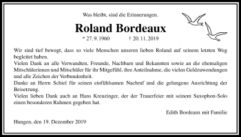 Traueranzeige von Roland Bordeaux von Licher Wochenblatt