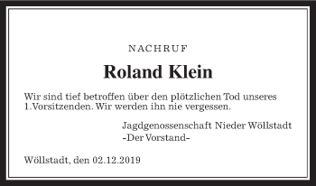 Traueranzeige von Roland Klein von Wetterauer Zeitung