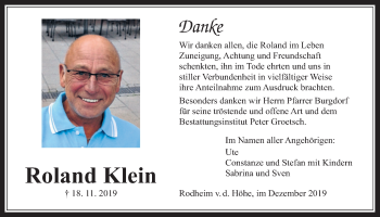 Traueranzeige von Roland Klein von Wetterauer Zeitung