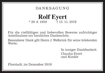 Traueranzeige von Rolf Eyert von Wetterauer Zeitung