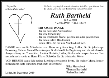 Traueranzeige von Ruth Bartheld von Giessener Allgemeine, Alsfelder Allgemeine