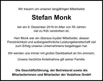 Traueranzeige von Stefan Monk von Bad Vilbel/Karben
