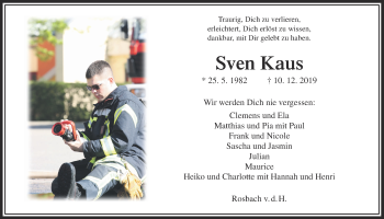 Traueranzeige von Sven Kaus von Wetterauer Zeitung