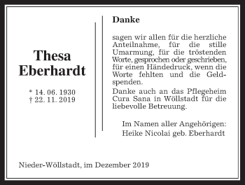Traueranzeige von Thesa Eberhardt von Wetterauer Zeitung