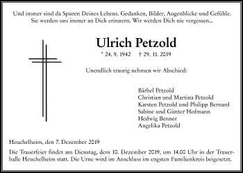 Traueranzeige von Ulrich Petzold von Giessener Allgemeine, Alsfelder Allgemeine