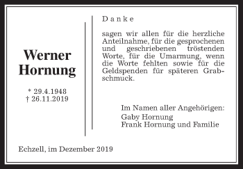 Traueranzeige von Werner Hornung von Wetterauer Zeitung