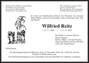 Traueranzeige von Wilfried Reitz von Wetterauer Zeitung