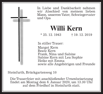 Traueranzeige von Willi Kern von Wetterauer Zeitung