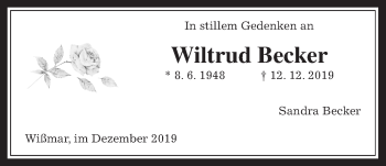 Traueranzeige von Wiltrud Becker von Giessener Allgemeine, Alsfelder Allgemeine