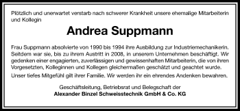 Traueranzeige von Andrea Suppmann von Giessener Allgemeine, Alsfelder Allgemeine