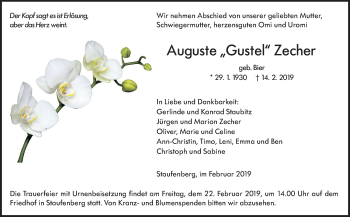 Traueranzeige von Auguste Zecher von Giessener Allgemeine, Alsfelder Allgemeine
