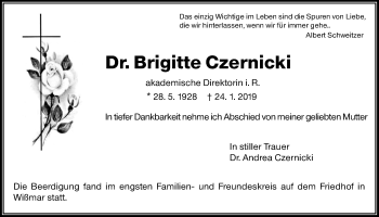 Traueranzeige von Brigitte Czernicki von Giessener Allgemeine, Alsfelder Allgemeine
