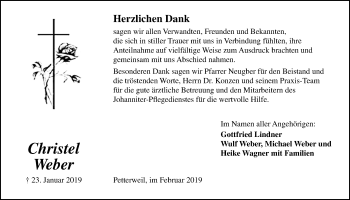 Traueranzeige von Christel Weber von Wetterauer Zeitung, Wetterauer Zeitung
