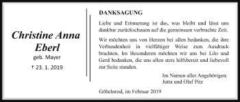 Traueranzeige von Christine Anna Eberl von Giessener Allgemeine, Alsfelder Allgemeine