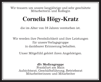 Traueranzeige von Cornelia Högy-Kratz von Giessener Allgemeine, Alsfelder Allgemeine