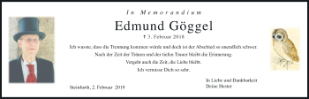 Traueranzeige von Edmund Göggel von Wetterauer Zeitung, Wetterauer Zeitung