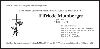 Traueranzeige von Elfriede Momberger von Laubacher Anzeiger