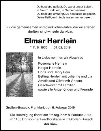Traueranzeige von Elmar Herrlein von Giessener Allgemeine, Alsfelder Allgemeine