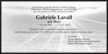 Traueranzeige von Gabriele Lavall von Wetterauer Zeitung, Wetterauer Zeitung