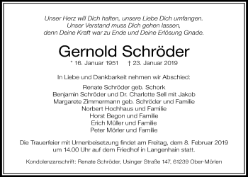 Traueranzeige von Gernold Schröder von Wetterauer Zeitung, Wetterauer Zeitung